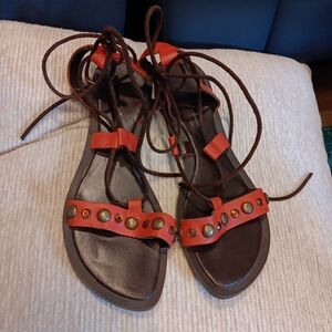 Amanda Smith Troy Lace up Leather Orange studded sandal Sz. 7 1/2